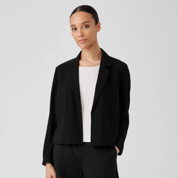 EILEEN FISHER Silk Georgette Black Crepe Blazer Medium - Picture 2 of 7